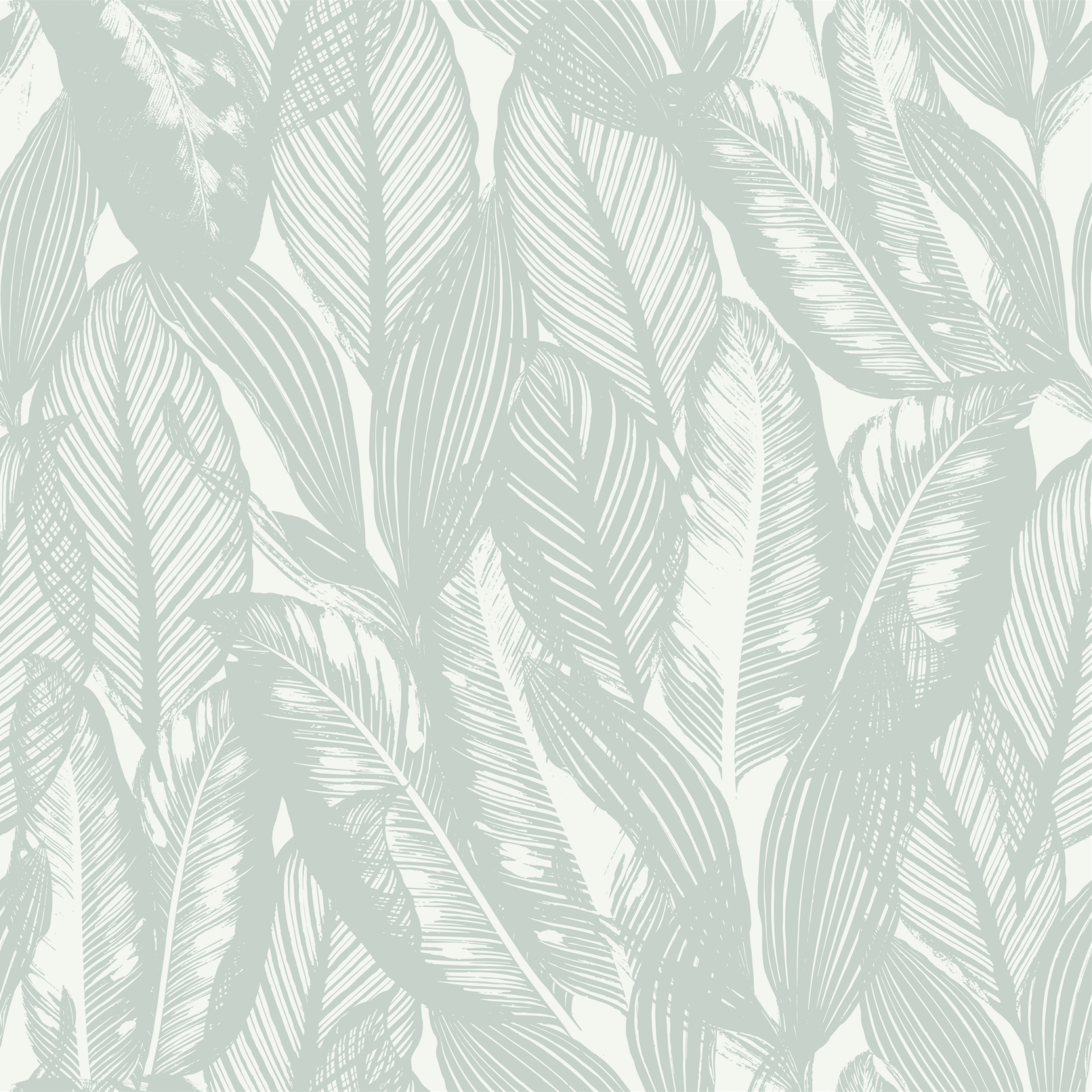 The image shows a seamless pattern of sketched tropical leaves in various shades of gray, creating a dense, nature-inspired background or wallpaper.